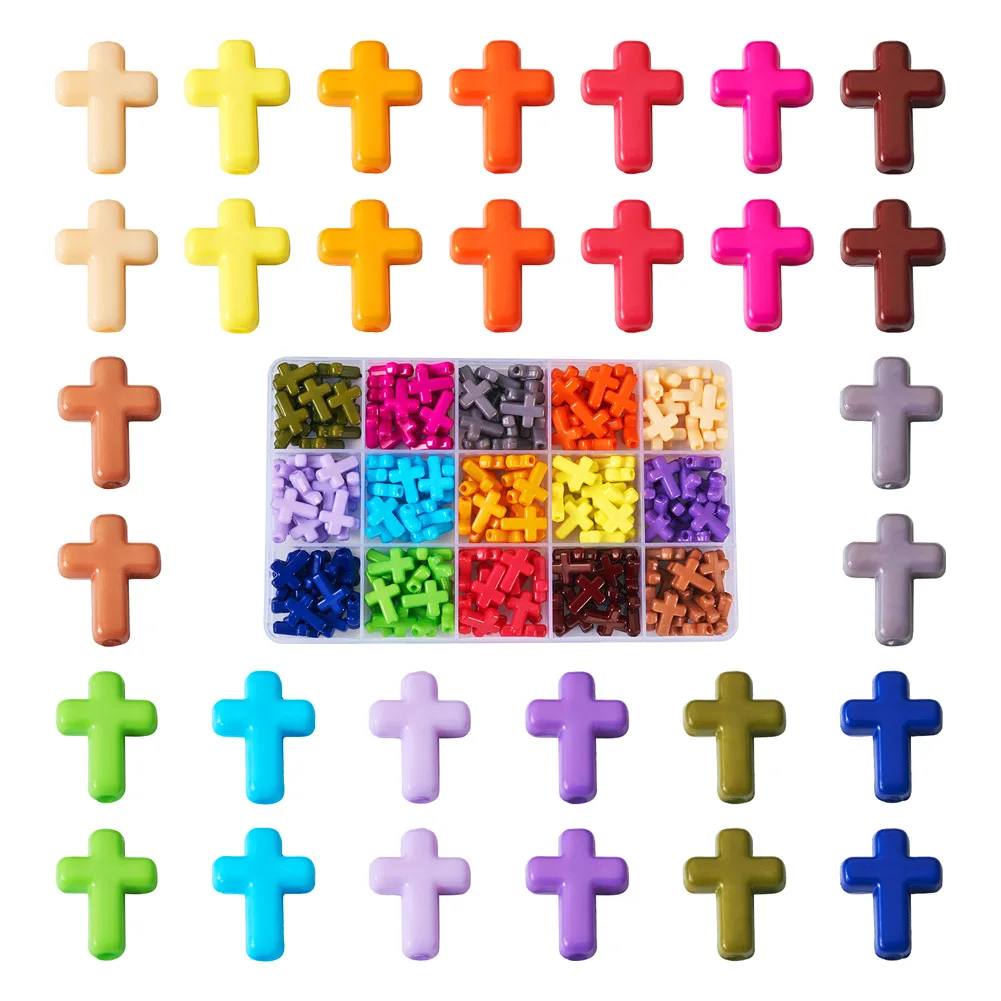 225Pcs Opaque Acrylic Cross Beads Colorful Cross Charms Spacer Loose Beads for DIY Easter Eid Jewelry Bracelets Earring Making