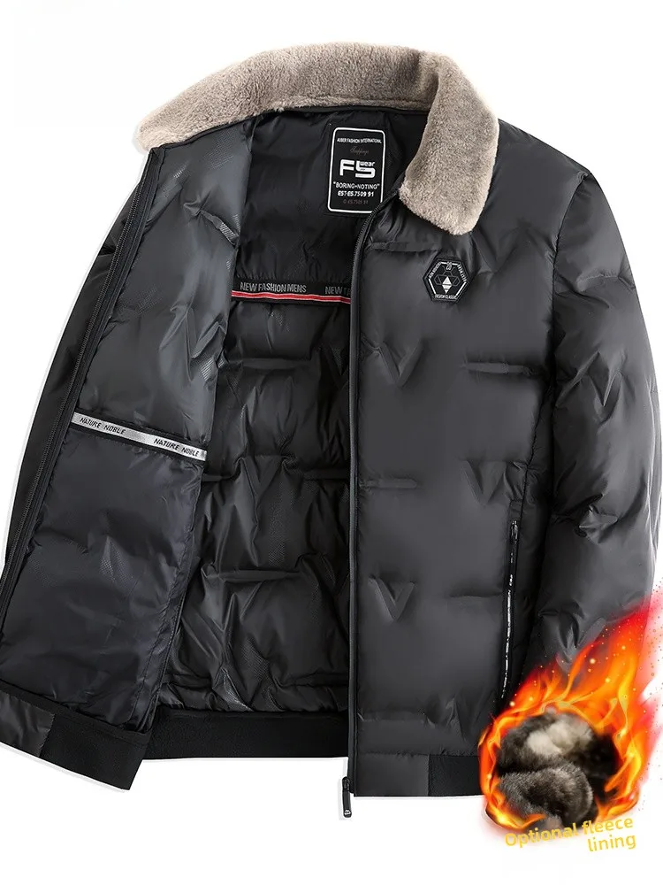 

Men's Warm Quilted Jaet Thiened ort Sle Fur Collar Turn-down Collar Casual Faion Middle-aged Dad Coat Autumn Winter