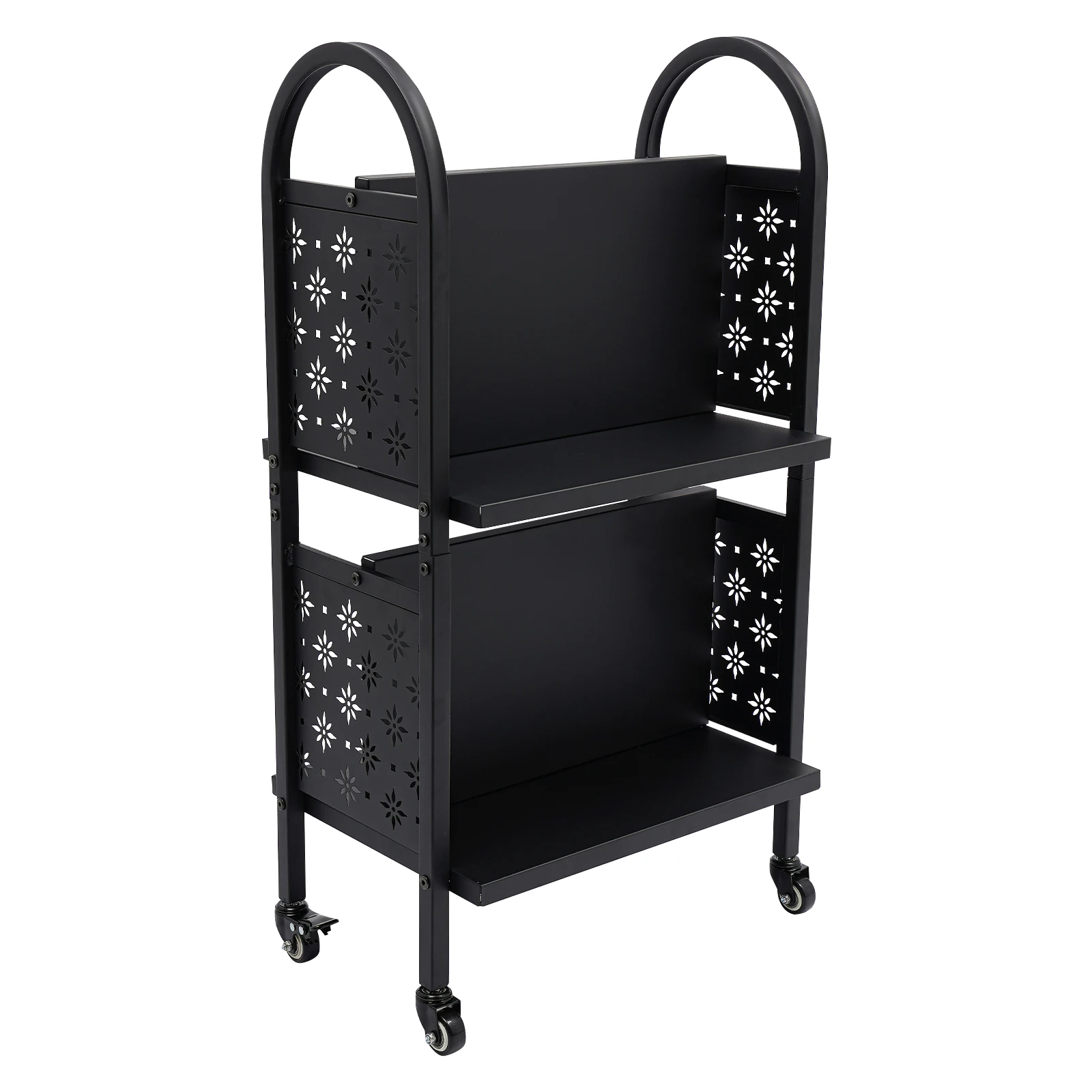 2 Tiers 4 Compartments Rolling Book Cart Easy to Move for Homes, Libraries, Reading Rooms, Office Areas