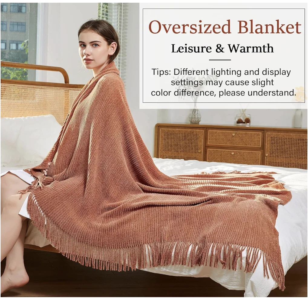 Home Decorative Lightweight Throw Blankets,Maple Brown Throws for Bed/Chair/Sofa, Stripe Textured,50