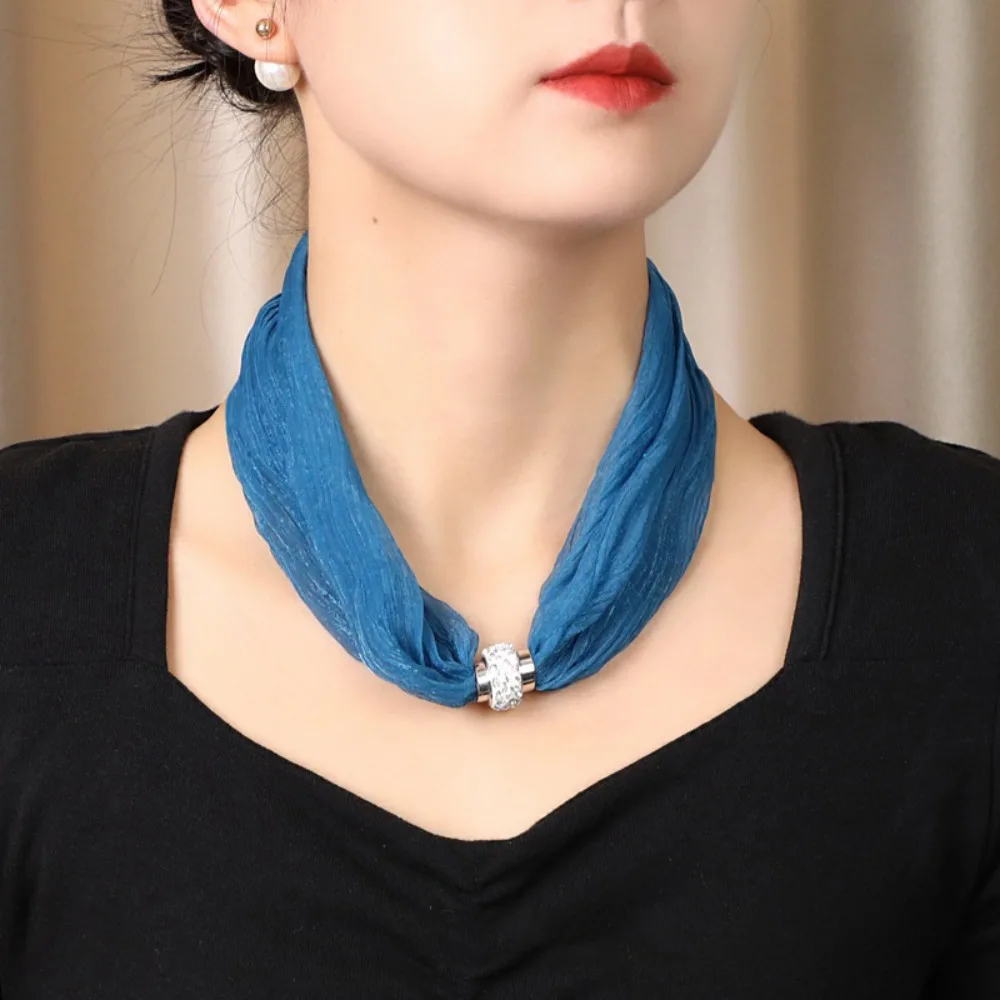 Luxury Magnetic Buckle Women Scarf Solid Color Soft Style Scarf Banquet Neck Wrap Scarf