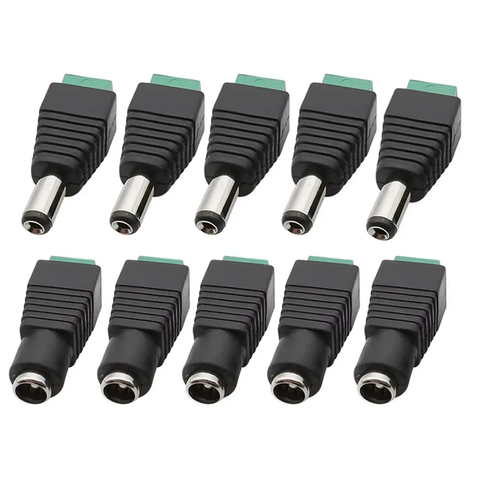 5Pcs 5.5 x 2.1mm DC Male Female Connector Power Plug Jack Socket Adapter For CCTV Single Color LED Light