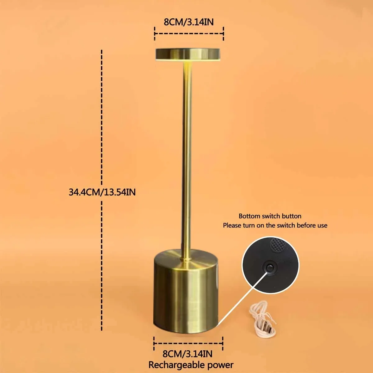 Metal Table Lamp Night Light Stepless Dimming  USB Rechargeable Touch Decoration Desk Lamp Bedside Lamp Hotel Bar image 3