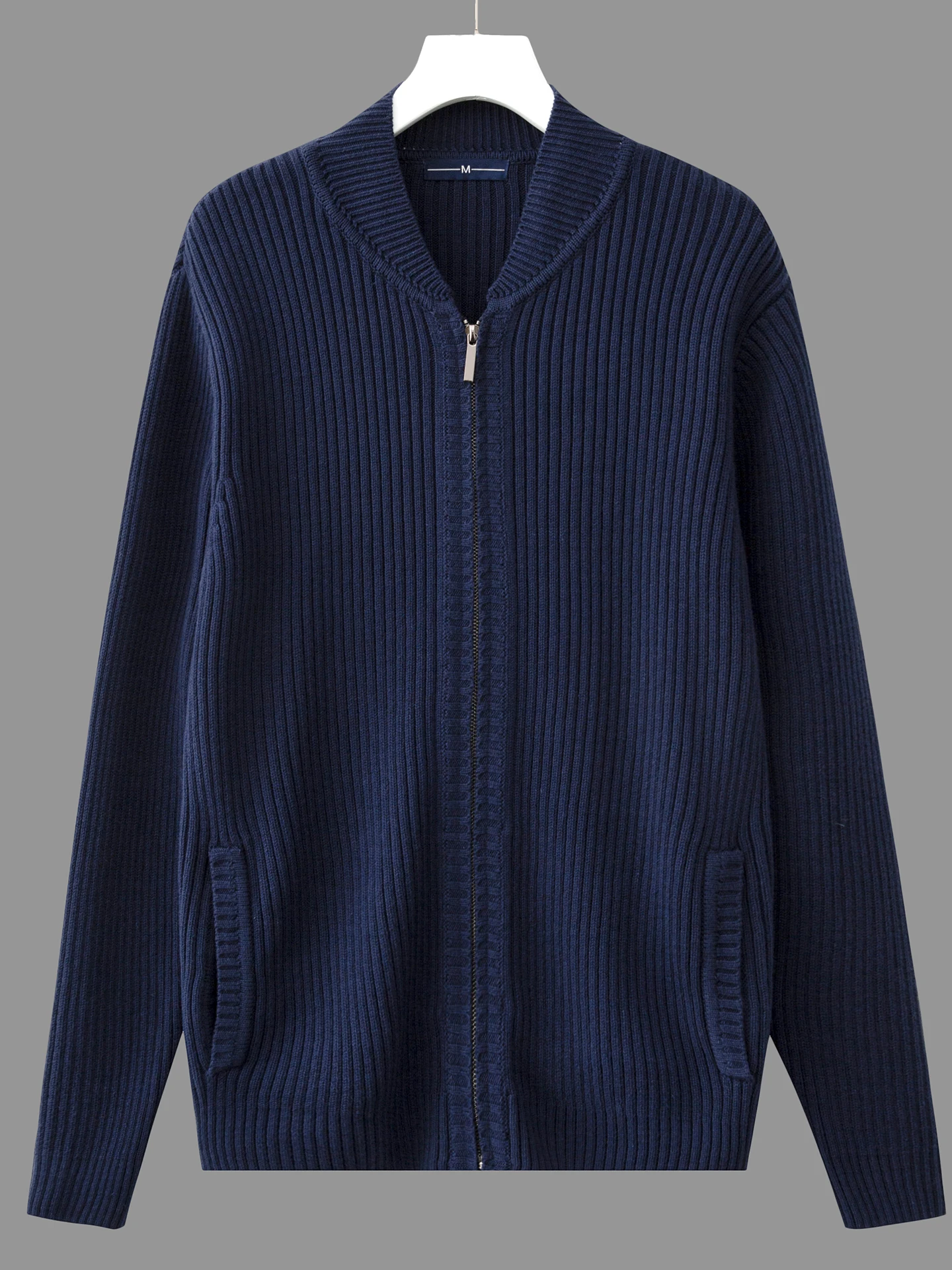 

Мужской вязаный кардиган на молнии с длинным рукавом, приталенный, с воротником-стойкой, модный повседневный, из смесового хлопка, осень-зима