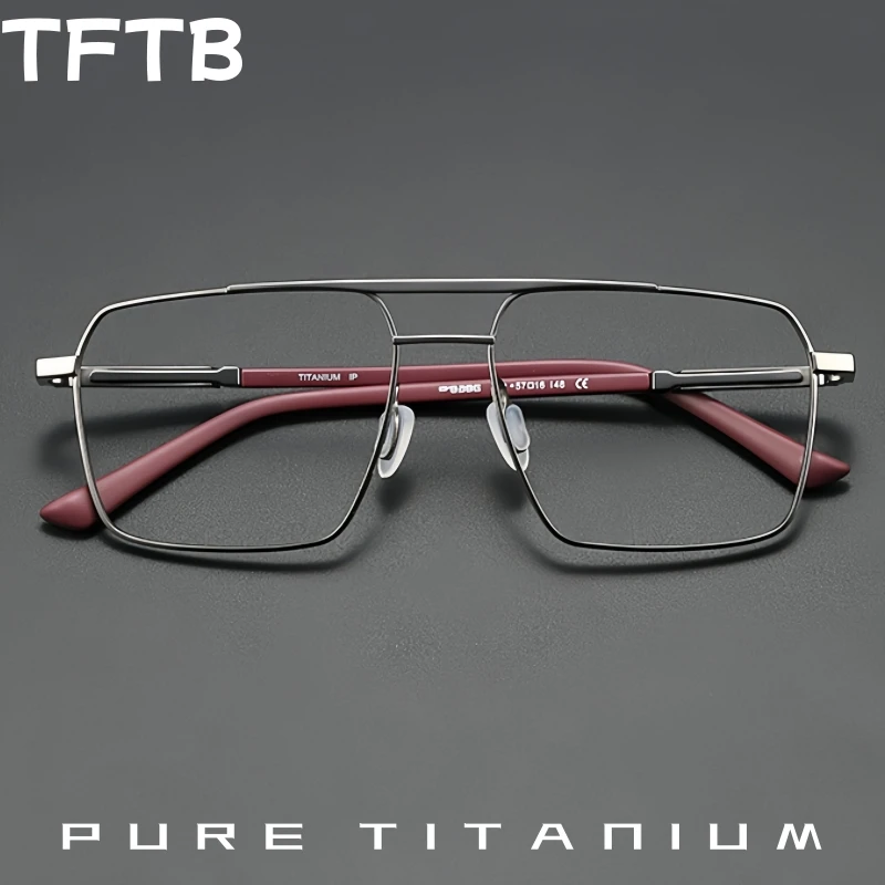 

TFTB Luxury Pure Titanium Men Pilot Eyeglasses Frame Ultra-Light Retro Double Bridge Optical Prescription Glasses Women P8386JS