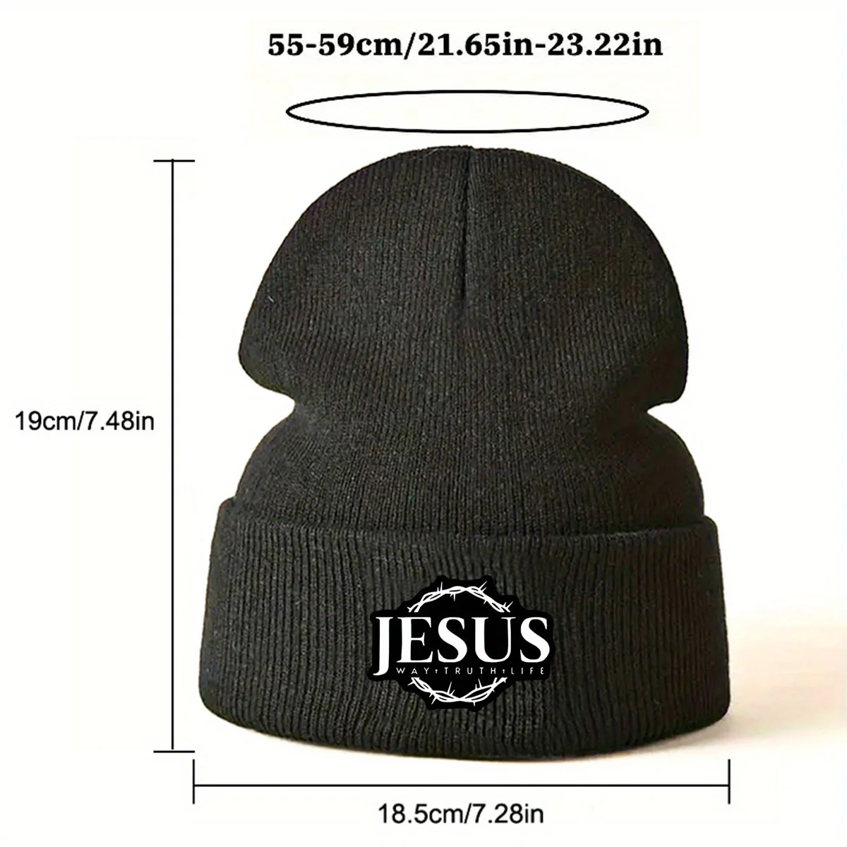Jesus Religious Beanie Hat Thick Knit Winter Cap with Jesus Name Print, Warm Christian Faith-Based Cold Weather