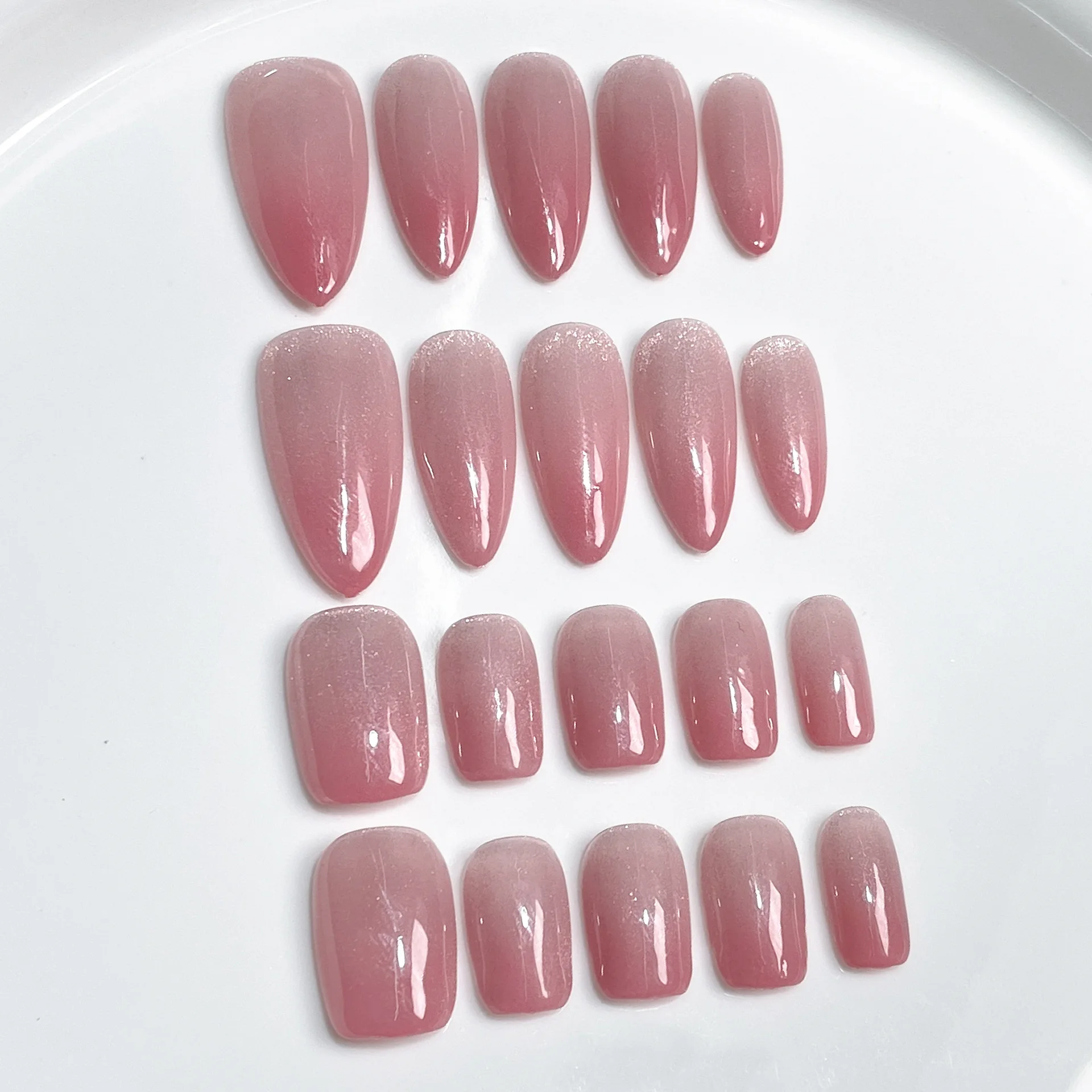 

Handmade Press on nails Sweet Pink False Nail Patches Full Cover Wearable Shiny Korean Nude Almond/Square Head Fake Nail Tips