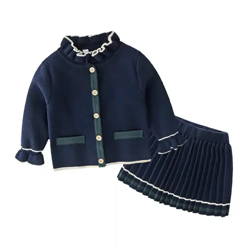 Autumn Winter Baby Girl Knitted Dress Japanese Navy Collar College Style Pleated Dress Kids Dresses for Girls Dress for Girls