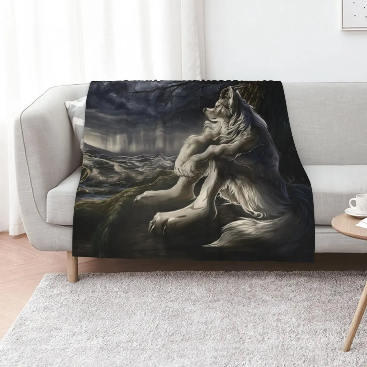 

emo white wolf sitting sad meme Throw Blanket Stuffeds Luxury Designer Bed Fashionable Flannels Blankets