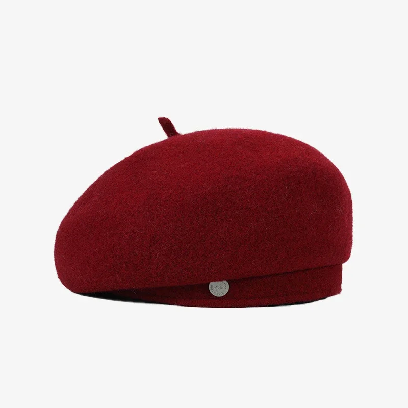 Gorro de fieltro de lana Retro de arte francés para mujer, gorro cálido de invierno de colores sólidos para otoño, boina para mujer