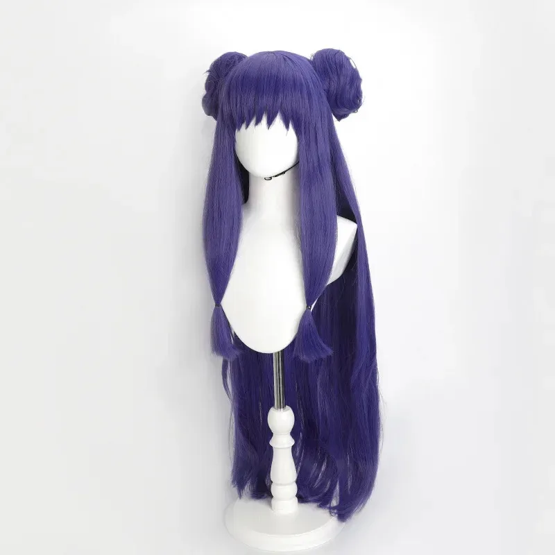 Wig Cosplay Anime Ranma 1/2 Ranma Nibun-no-Ichi Sanggul Panjang Ungu Alat Peraga Rambut Sintetis Tahan Panas