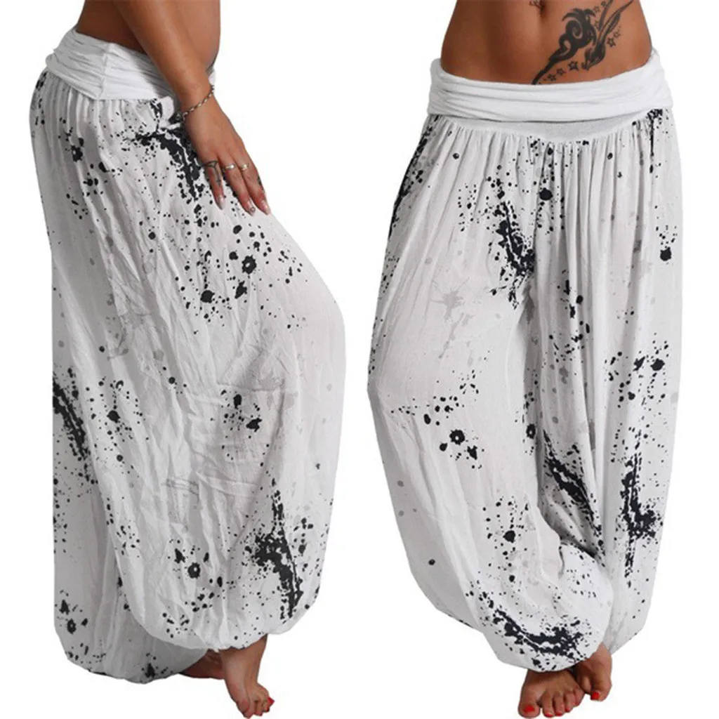 Pantalon de yoga à imprimé floral Boho pour femme, large ceinture élastique, jambe large adt, fjLady, grande taille, pantalon de survêtement Baggy, été