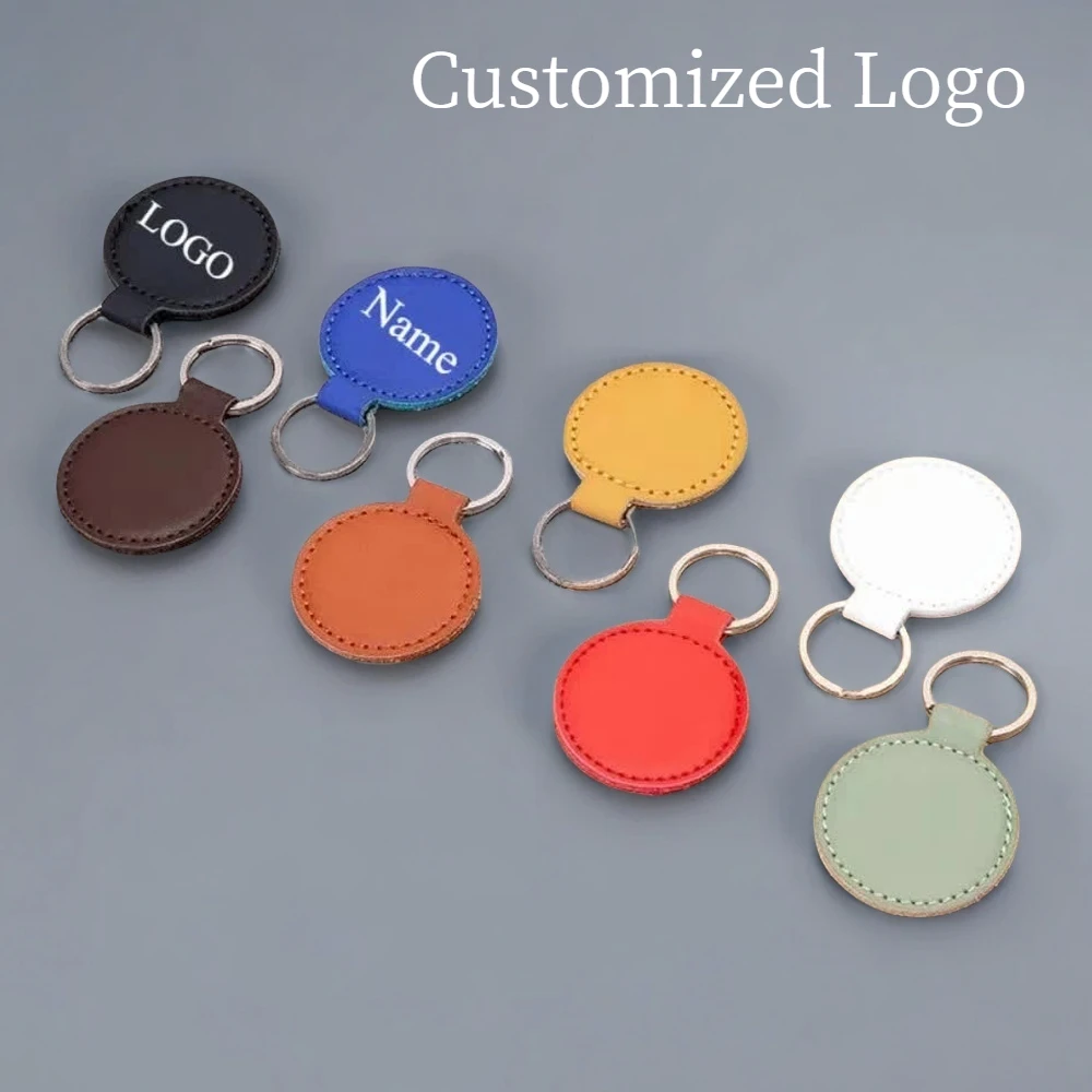

Fashion Concise Small Round Leather Keychain for Car Moto Man Women Custom Logo Name Keyring Creativity Key Chain Ring Gift