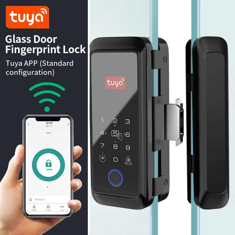 Bluetooth Tuya APP Control  Sliding Glass Digital Smart Lock  Fingerprint Lock Electronic  Single Double Door Lock 13.56Mhz RFID