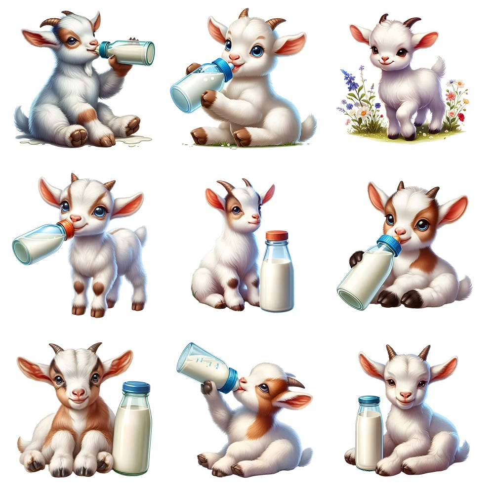 15cm Kids Drinking Milk Sheep Iron On Heat Transfer Sticker For Clothes Pinted Vinyl Thermal Appliques Washable T-Shirt Decal