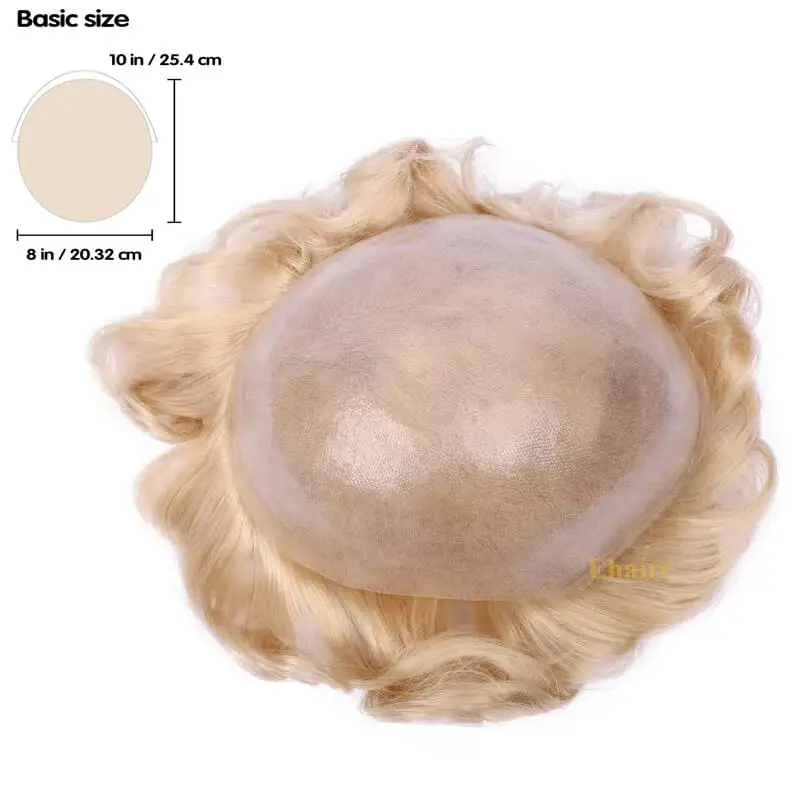 Microskin Male Hair Prosthesis Premium 0.08-0.1MM Durable Knotted Men's capillary prothesis 6" Men Wigs 100% Natural Human Hair