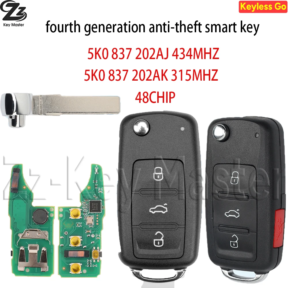 

Zz 5K0837202AK/AJ 315/434MHZ 5K0 959 753AG/BE/BD ID48 fourth generation anti-theft smart key for VW Skoda Seat Tiguan Beetle