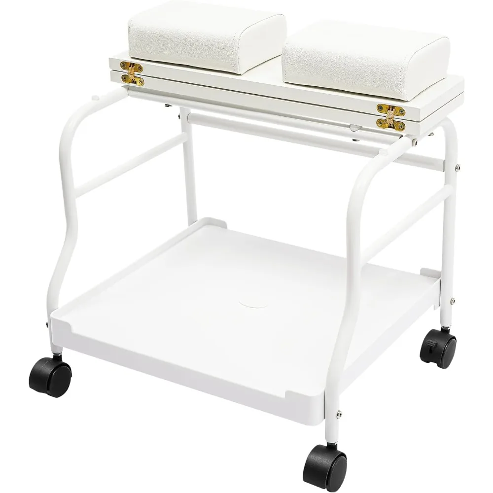 

Pedicure cart portable trolley for manicure beauty salon nail foot bath spa, white footrest stand with wheels for foot rest