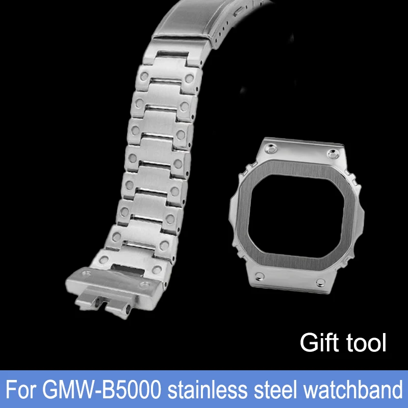 For CASIO G-shock GMW-B5000 3459 Refined soild steel watch strap silver black gold metal watchband watch case watch set bracelet