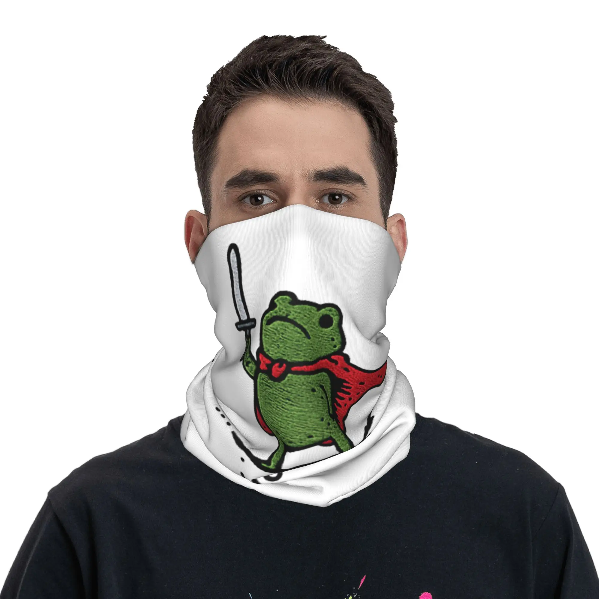 Huzzah Frog Cute Knight Meme Bandana Neck Gaiter Balaclavas Face Mask Scarf Printed Funny Sword Fantasy Headband Unisex Adult - view 3