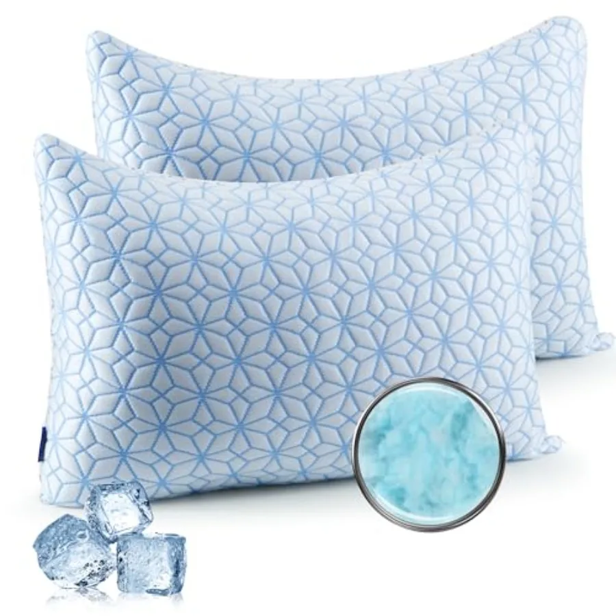 ® Standard Pillows Set of 2, Cooling Pillow Full Size 2 Pack, Adjustable Shredded Memory Foam Pillows for Side Back Stomach Hot