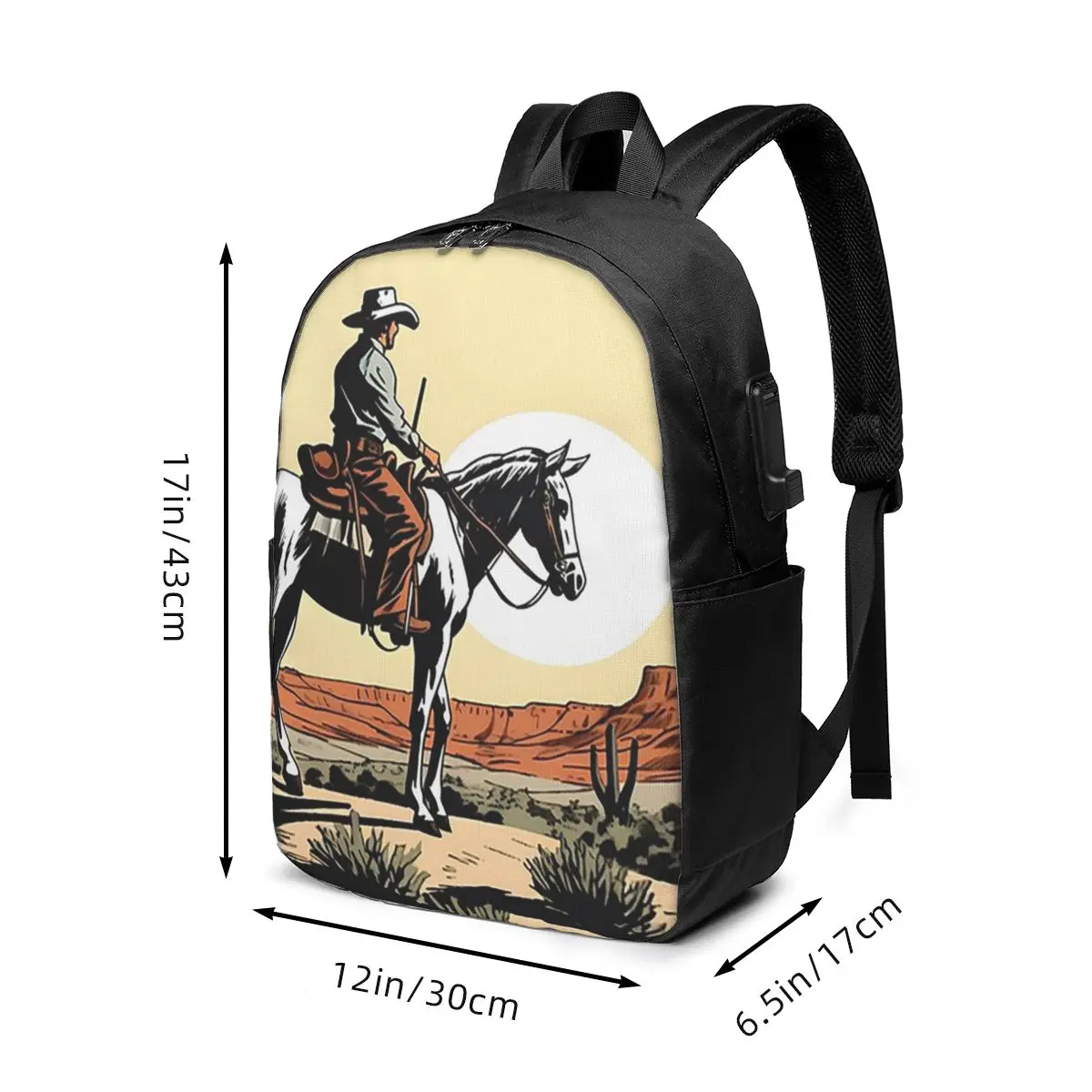 Cowboy In Desert Print Backpack Travel Notebook Bag Computer College Student School Bag Laptop Shoulder Bags for Men Women