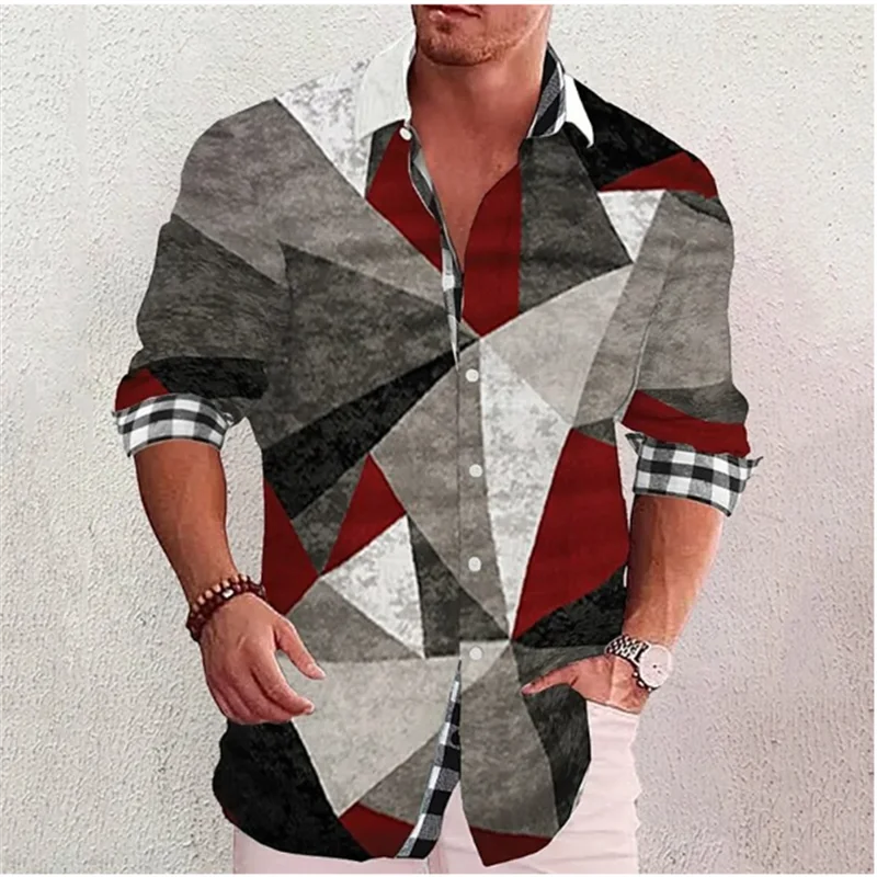 Fashion Men\'s Shirt Check Pattern Printed Geometric Lapel Shirt Outdoor Street Long Sleeve Streetwear Designer Casual S-6XL