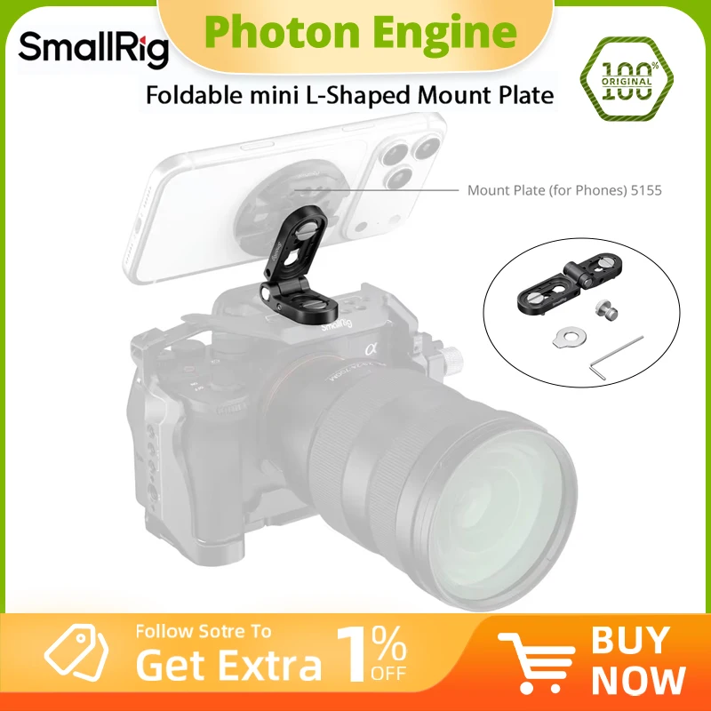 SmallRig Foldable mini L-Shaped Mount Plate -for Transmitters Monitors  Angle Adjustment Fits 1/4