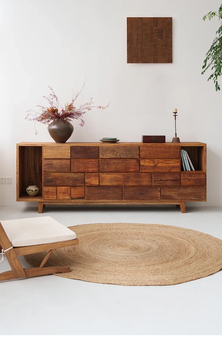 

Nordic Silent Wind Solid Wood Sideboard Household Minimalist Entrance Cabinet
