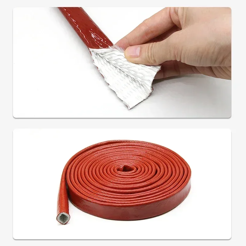 Silicone Fiberglass Tube Coated Glass Fiber Braided Fireproof Cable Sleeve Protector Fire Retardant Case High Temperature 300℃