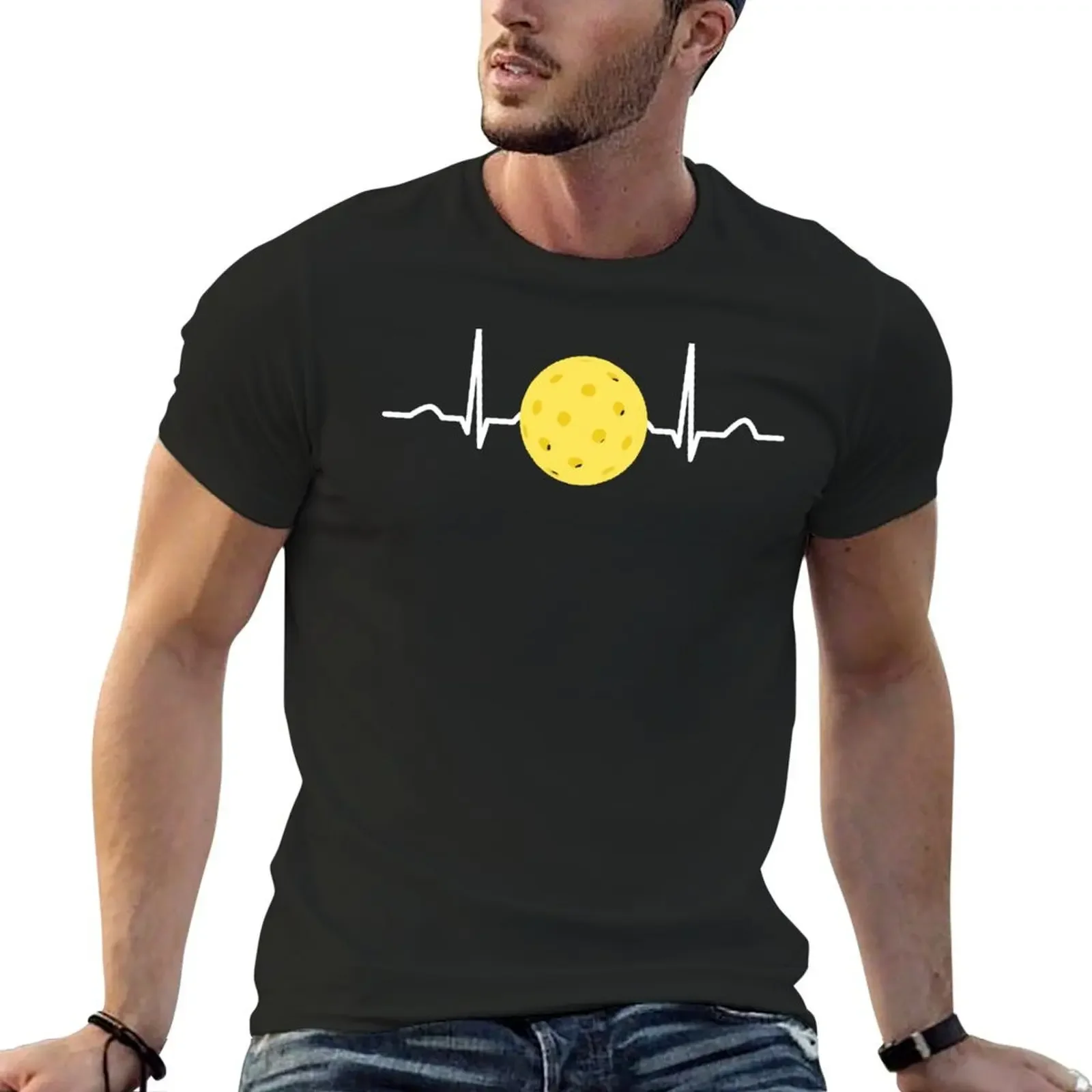 

Pickleball heartbeat T-Shirt custom t shirt anime Men's cotton t-shirt