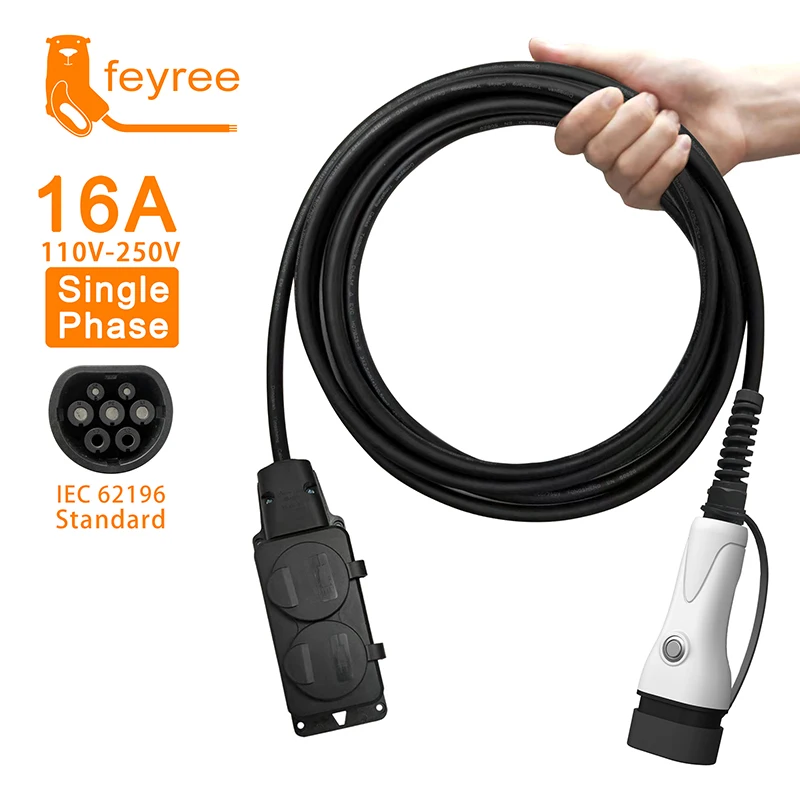 feyree V2L Cavo Spina di scarico laterale per auto elettrica Caricatore EV Type2 16A con presa UE Stazione di alimentazione esterna (versione