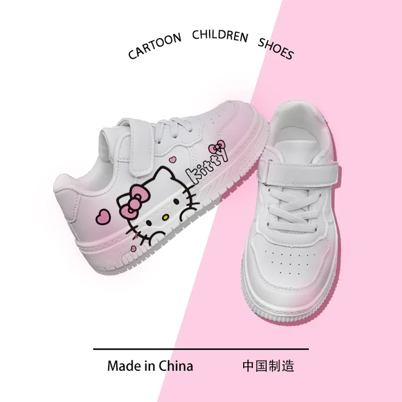 2025 جديد مرحبا كيتي بنات منخفضة أعلى أحذية رياضية بيضاء لطيف الكرتون حذاء كاجوال أحذية قماشية أنيقة لأطفال المدارس بالجملة #4