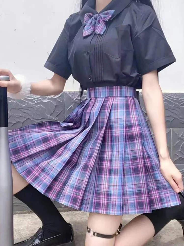 Zapire Plaid Pleated Skirt for Girls Bow Knot High Waist Skirt Costumes for use in role-playing games Harajuku Japan JK Faldas