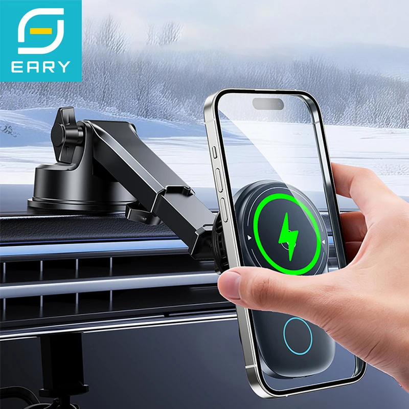 

Eary for iPhone Car Mount Charger 15W Fast Wireless Charging Phone Holder Strong Suction Cup 360°Bracket Adjustable length Angle