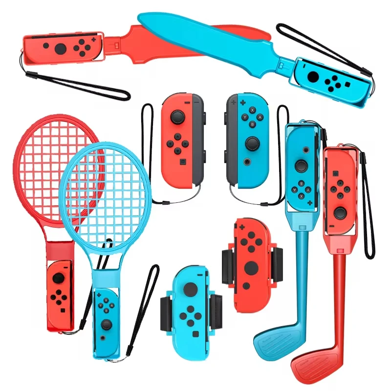 

10 in 1 for Nintendo Switch Sports Bundle Set with Golf Club Tennis Racket Leg Strap Sports Control Joy-con Wristband