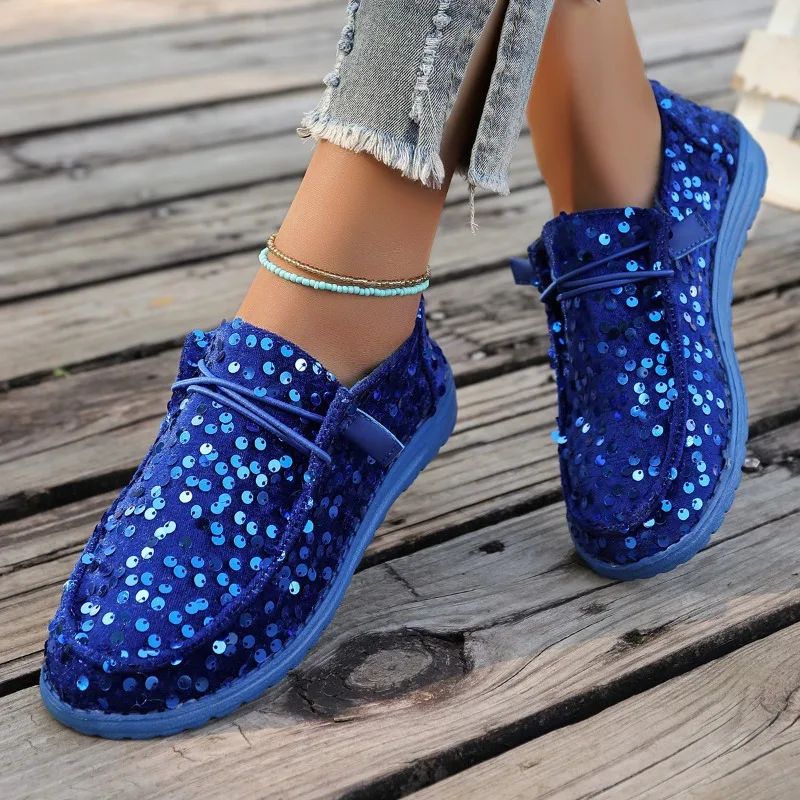 

New fashion single shoes women's sequins decorative color low-top casual one-pedal single shoes women