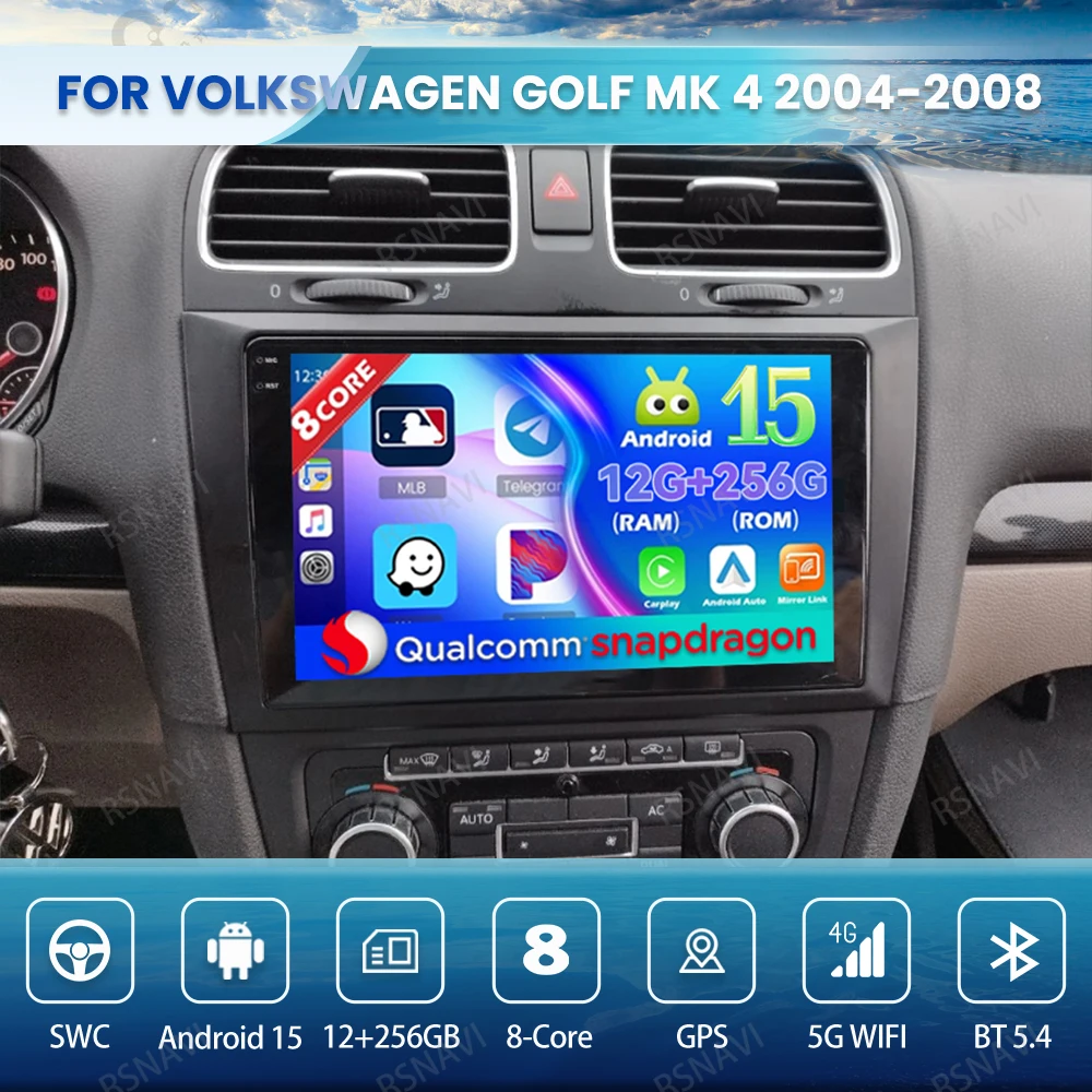 

Android 15 Car Radio For Volkswagen Golf Mk 4 2004-2008 4G LTE Stereo DSP BT QLED Qualcomm GPS Viedo Player Head Unit Multimedia