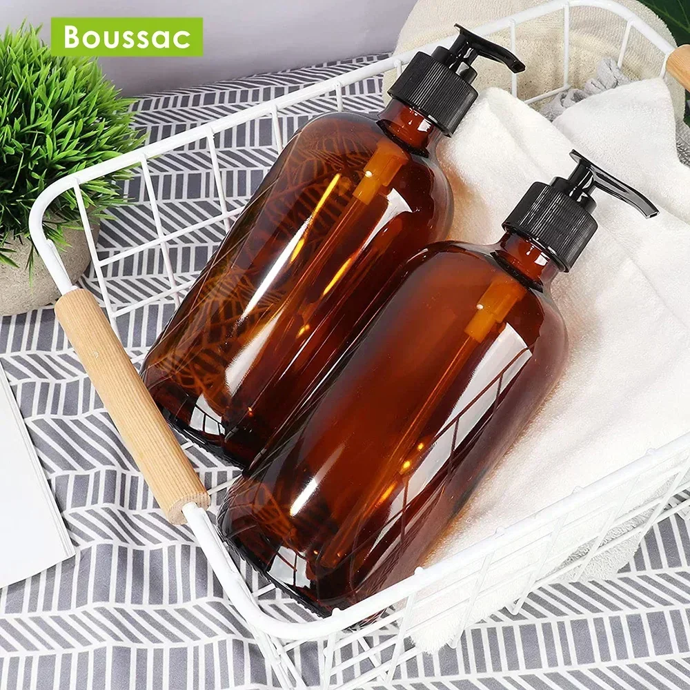 480ml/240ml Brown Glass Soap Dispenser Bathroom Soap Dispen Refillable Lotion Liquid Bottling Shampoo Lotion Shower Gel Bottles