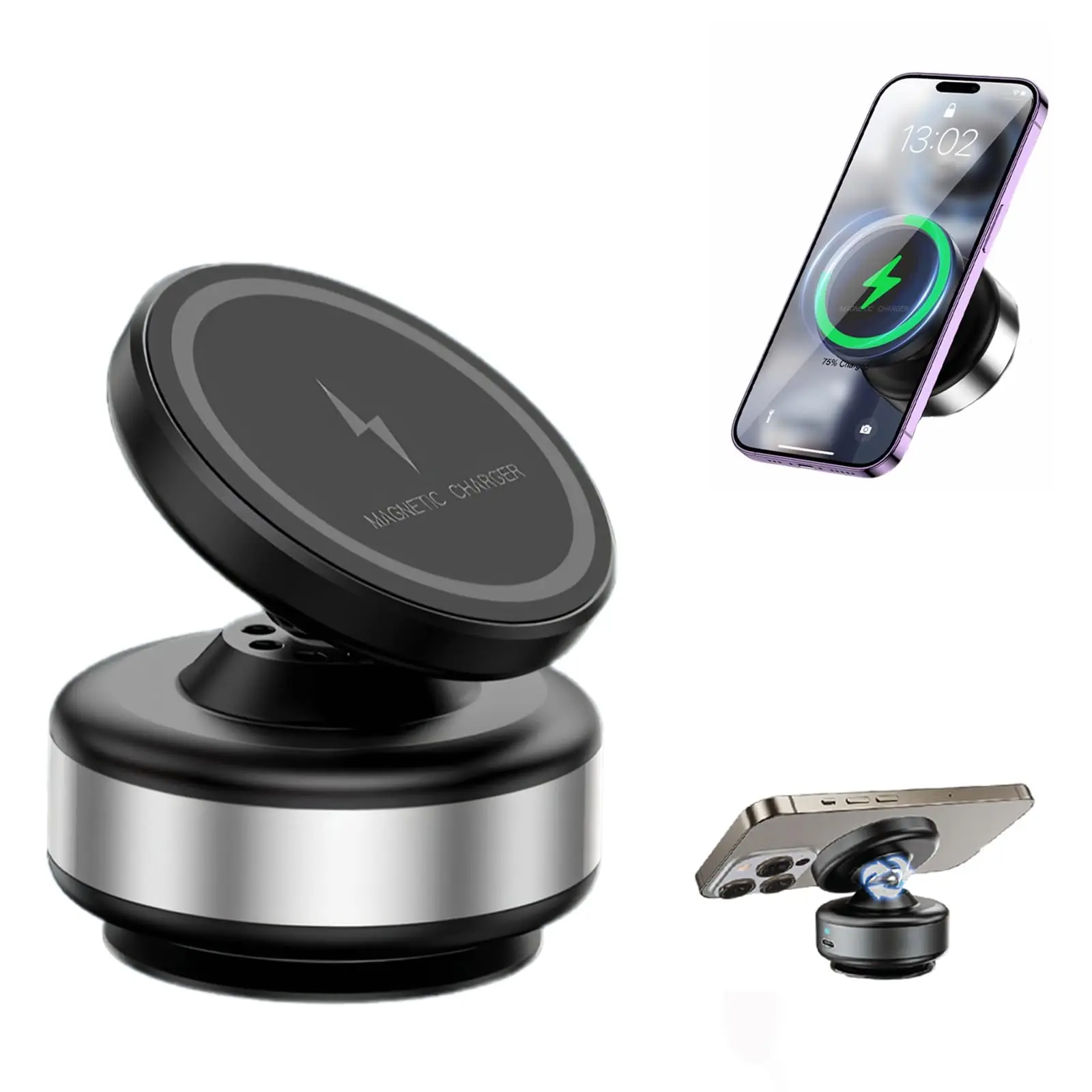 360 Magnetic Car Holder with 15W Wireless Charging Car Mount One-Click Disassembly for Glass, Screens, Wall Tiles, Most Surfaces