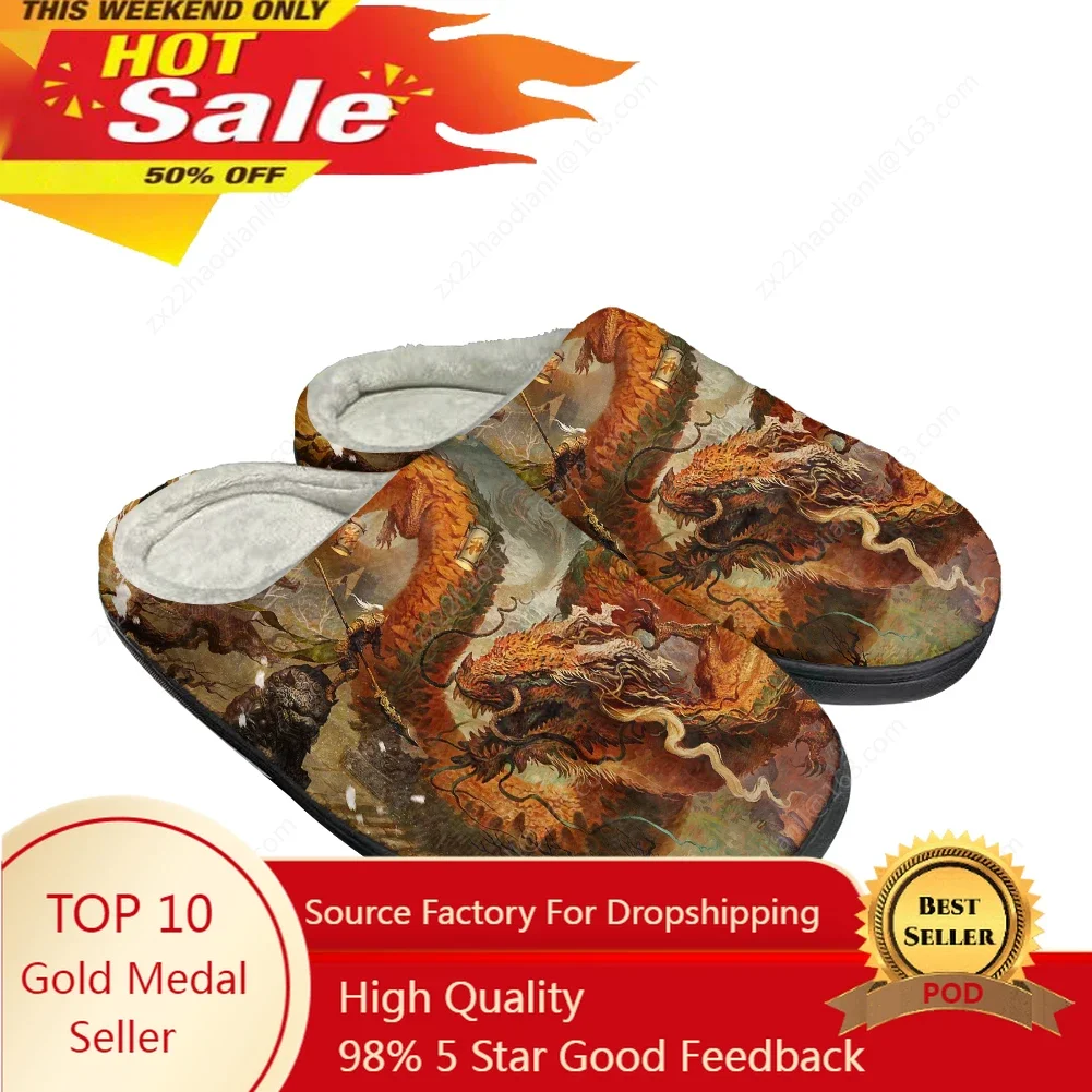 

Hot Chinese Dragon Fashion Cotton Custom Slippers Mens Womens Sandals Plush Casual Keep Warm Shoes Thermal Comfortable Slipper