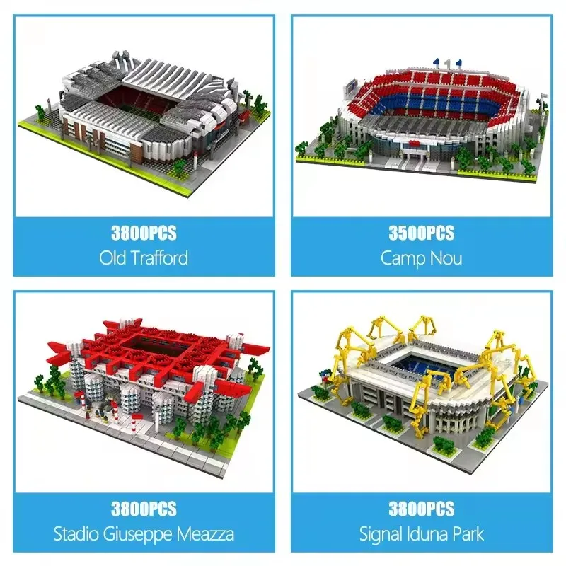 Barcelona Soccer Stadium Micro Blocks Modellbausatz – Mini-Steine, architektonisches Bauset für Kinder, Fußballplatz-Themen-Geschenk