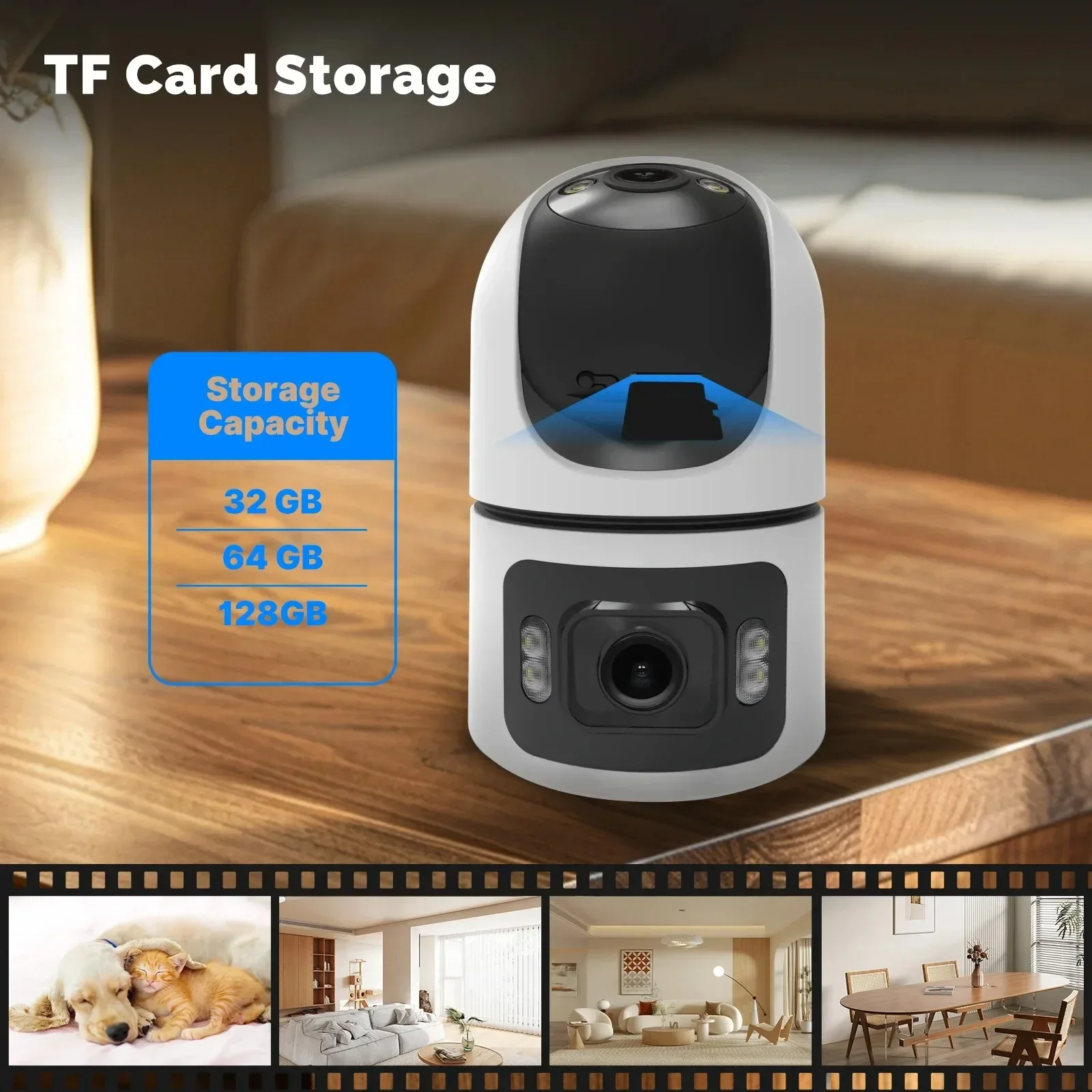 WiFi Indoor Smart Camera 8MP 2 Screen 2 Lens Color Night Vision Cameras Motion Detection Baby Monitor Two-Way Audio Pet CCTV Cam