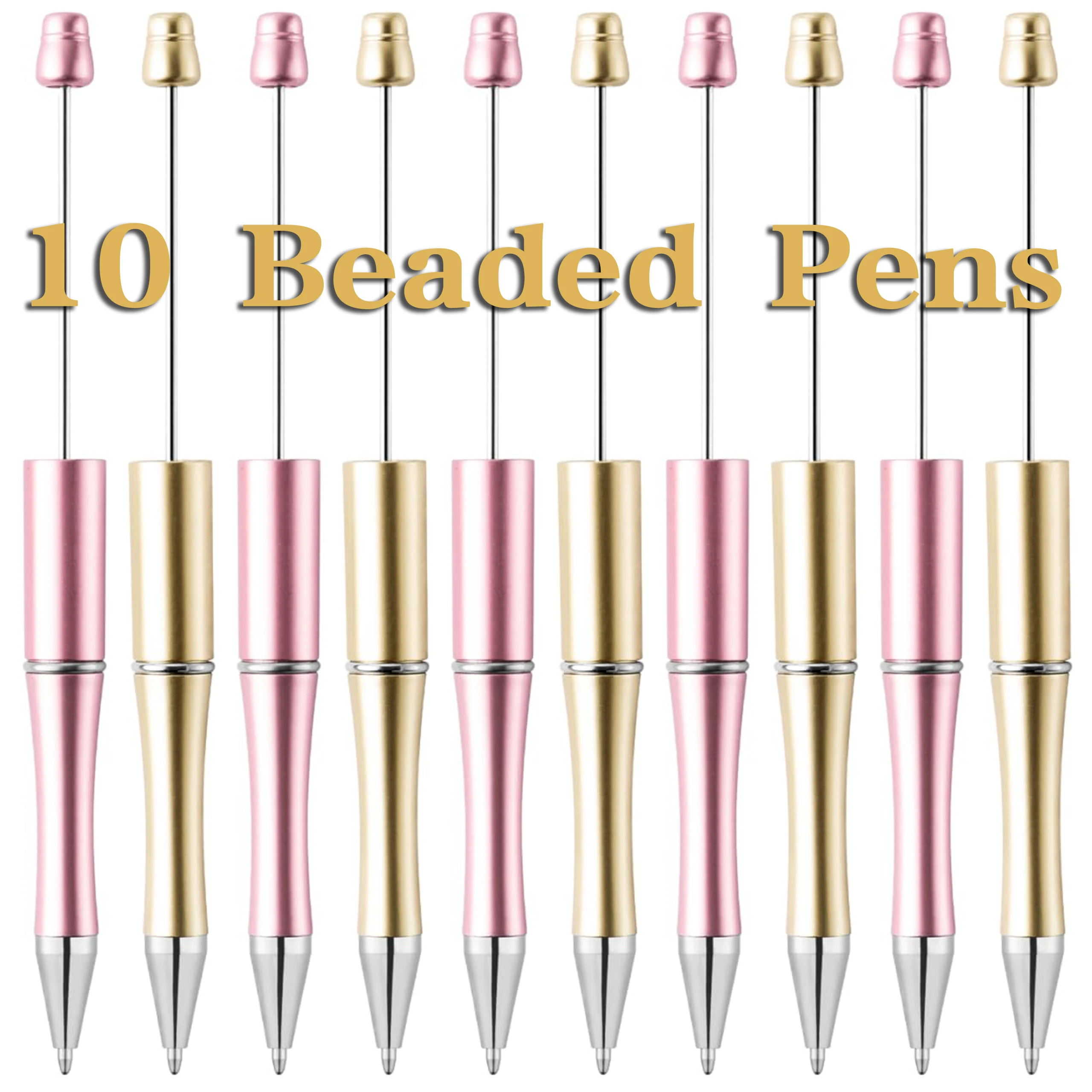 

10Pcs Beadable Pens Gold and Pink Bead Ballpoint Pen Black Ink Beaded Pens for DIY Kid Student Office