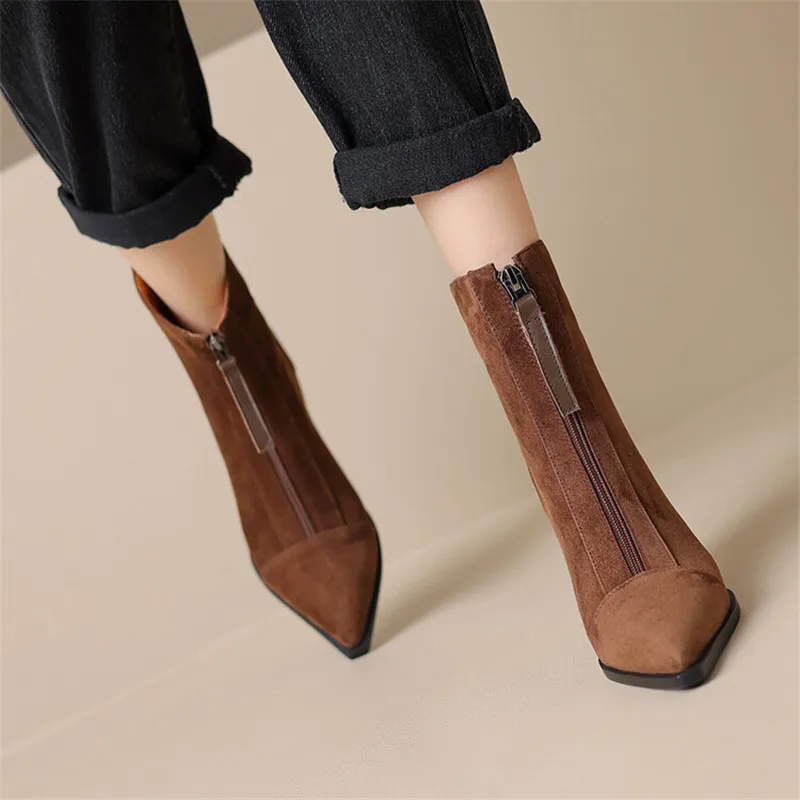 2023 New Winter Sheep Suede Women Boots Pointed Toe Boots for Women High Heels Short Boots Concise Ladies Shoes Zapatos De Mujer