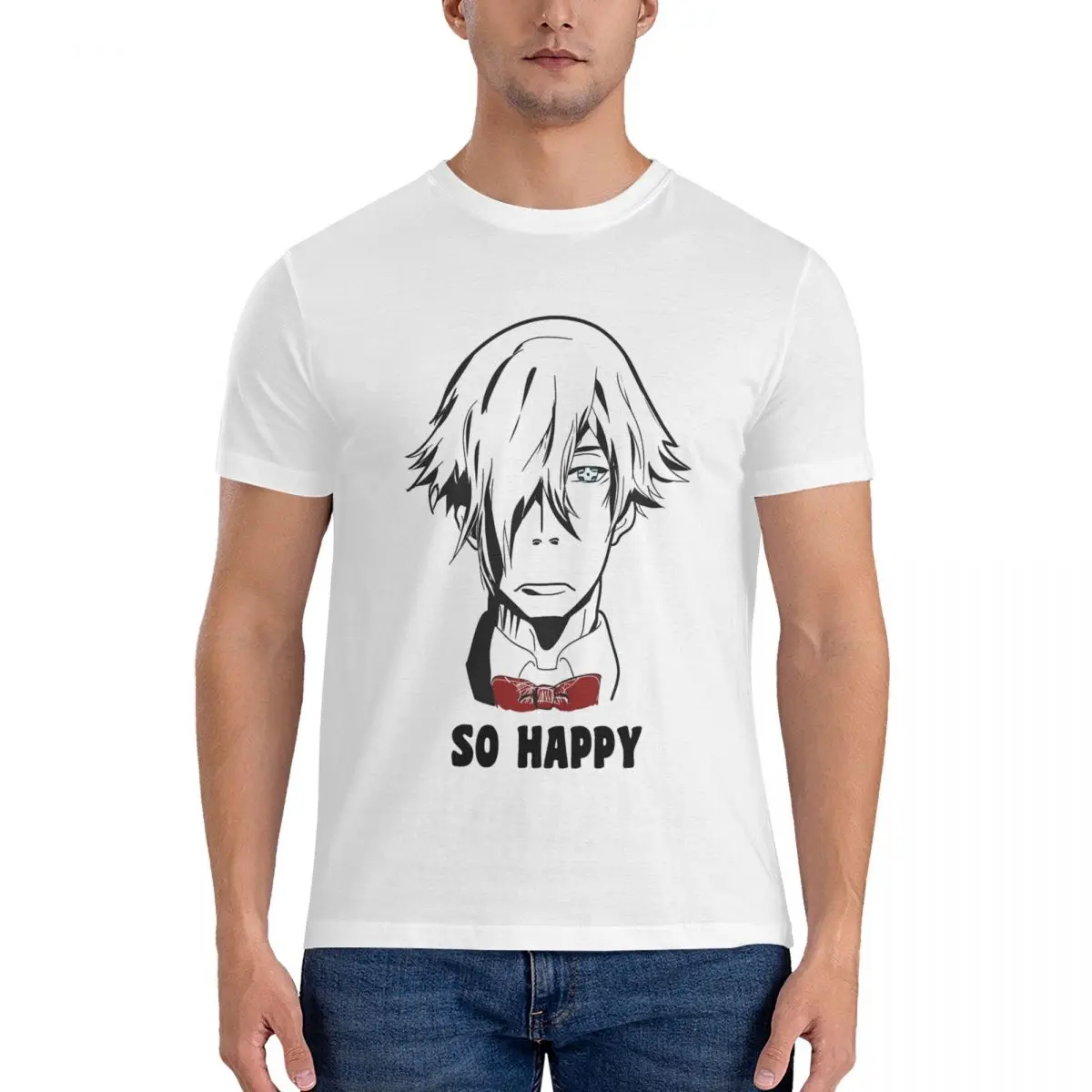 DEATH PARADE - SO HAPPY T-Shirt Men Death Parade Humor 100% Cotton Tees Round Collar Short Sleeve T Shirt Tops fugees