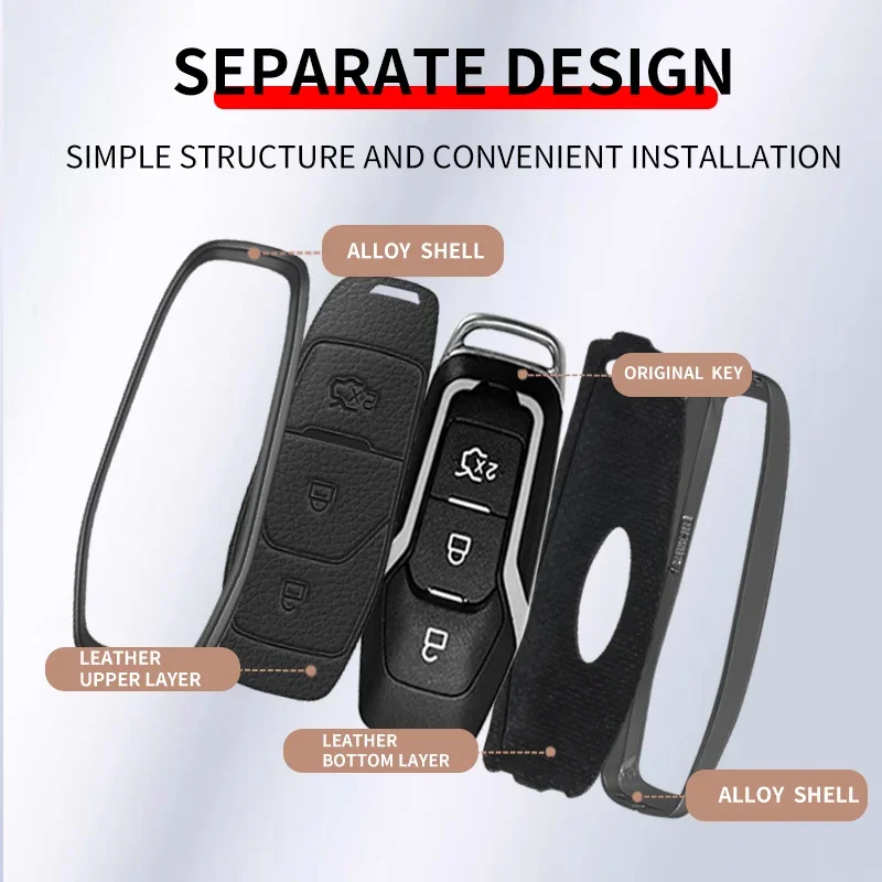 Zinc Alloy Car Key Case Cover Fob Protector Shell Keychain Bag for Ford F-150 Mondeo Galaxy S-Max Explorer Ranger 2015-2018