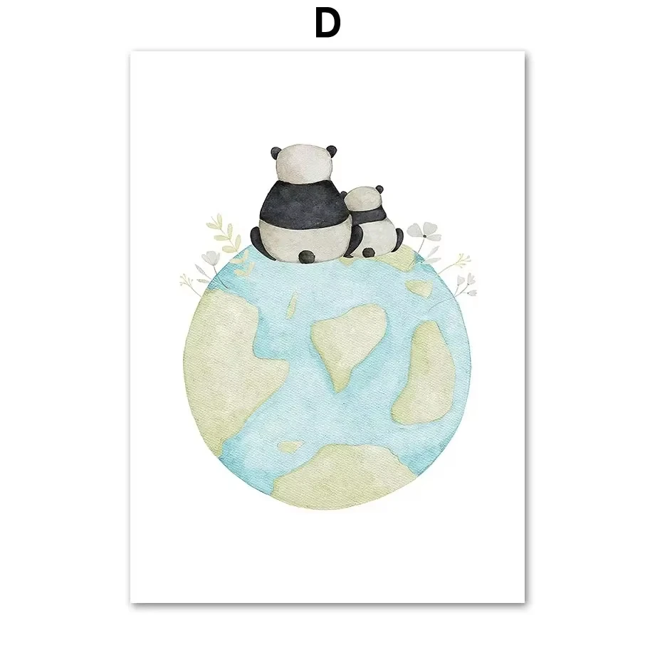 Boho Cartoon Farm Posters Prints Rabbit Bear Panda Fox Balloon Mouse Flower Canvas Painting Wall Art Baby Kids Room Home Deco