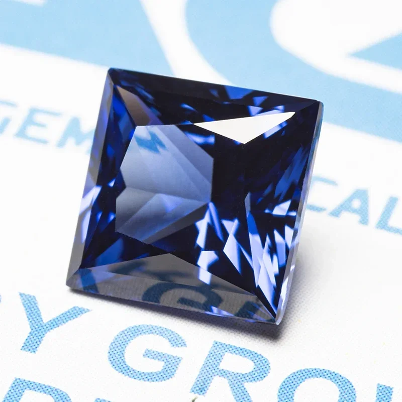 Saphir cultivé en laboratoire de qualité supérieure, coupe princesse, pierre de document bleu royal pour breloque, bijoux de bricolage, bague exécutive sélectionnable, certificat AGL