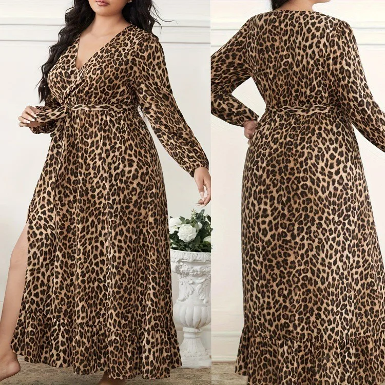 Women's Casual Leopard Print Dress with V Neck Loose Fit Asymmetrical Hem Pullover for Women Summer Sexy Shopping Clothes